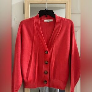 LOFT Coral Button-Up V-Neck Cardigan
